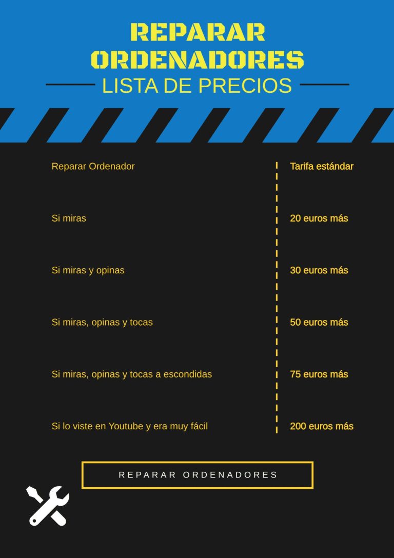 Tarifas Reparar mi Ordenador - Lista de precios