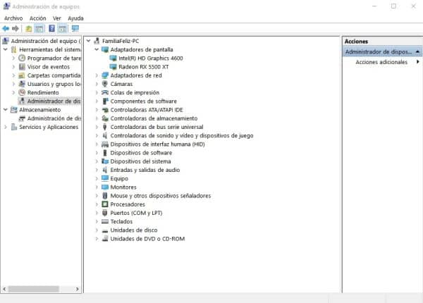 Actualización de controladores en Windows 10 - Administrador de Dispositivos