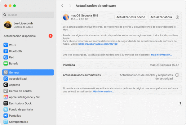 Guía rápida sobre cómo prepararte para la próxima actualización de macOS - Actualización pendiente