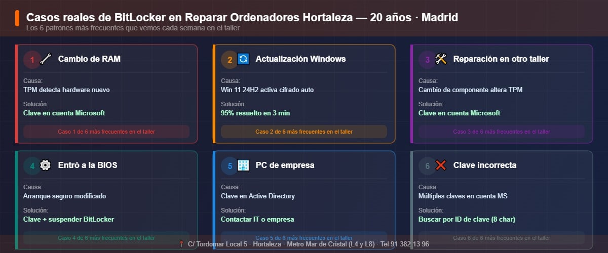 Los 6 casos más frecuentes de BitLocker en el taller de Hortaleza Madrid
