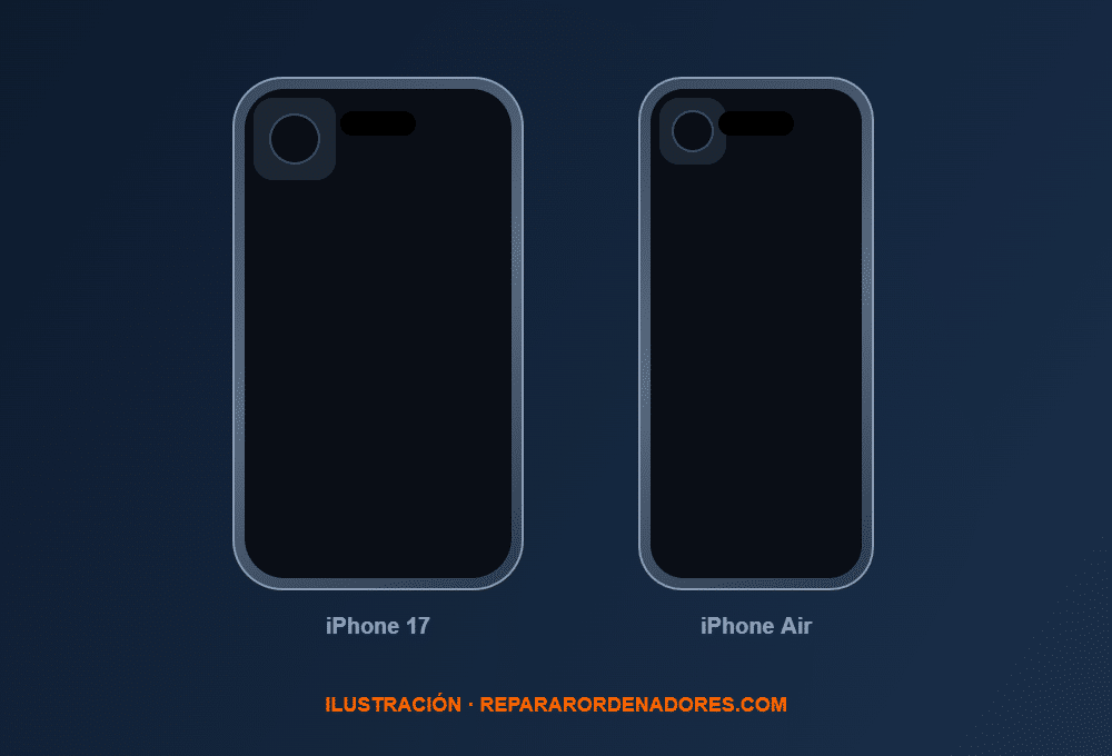 Ilustración de un iPhone 17 y un iPhone Air, los modelos afectados por el fallo de batería de iOS 26.5