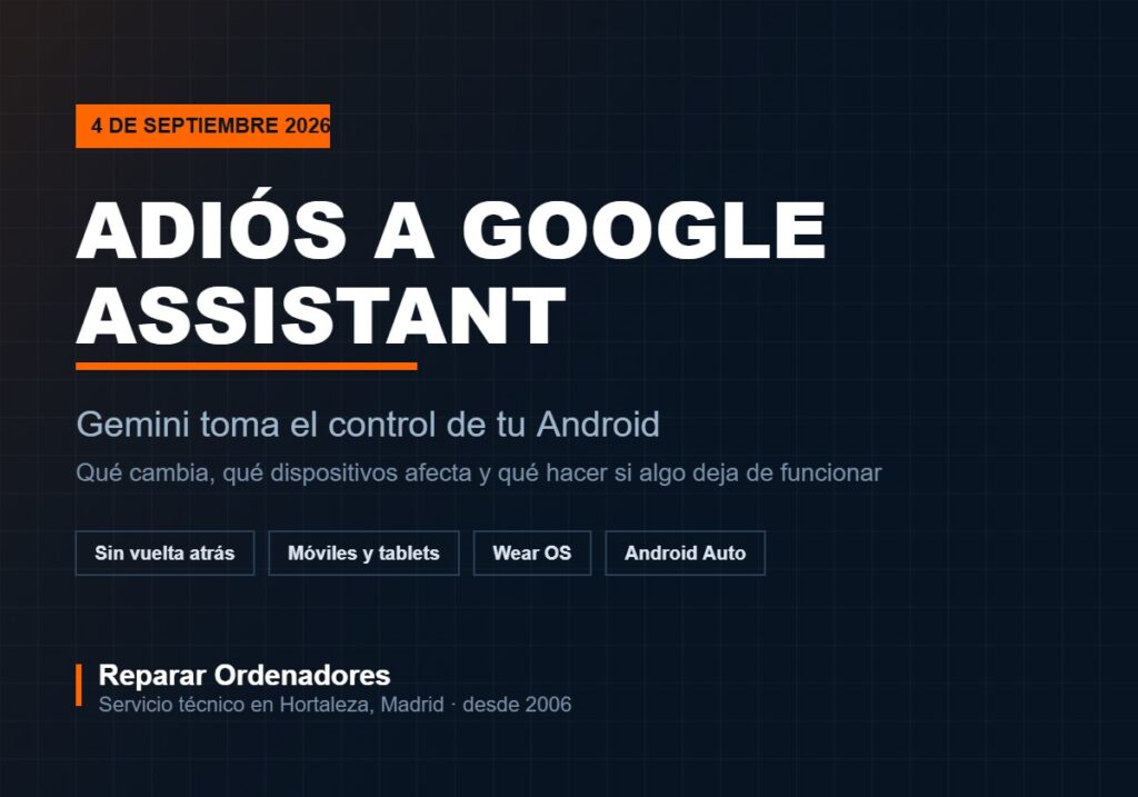 Aviso del cambio de Google Assistant a Gemini en Android el 4 de septiembre de 2026