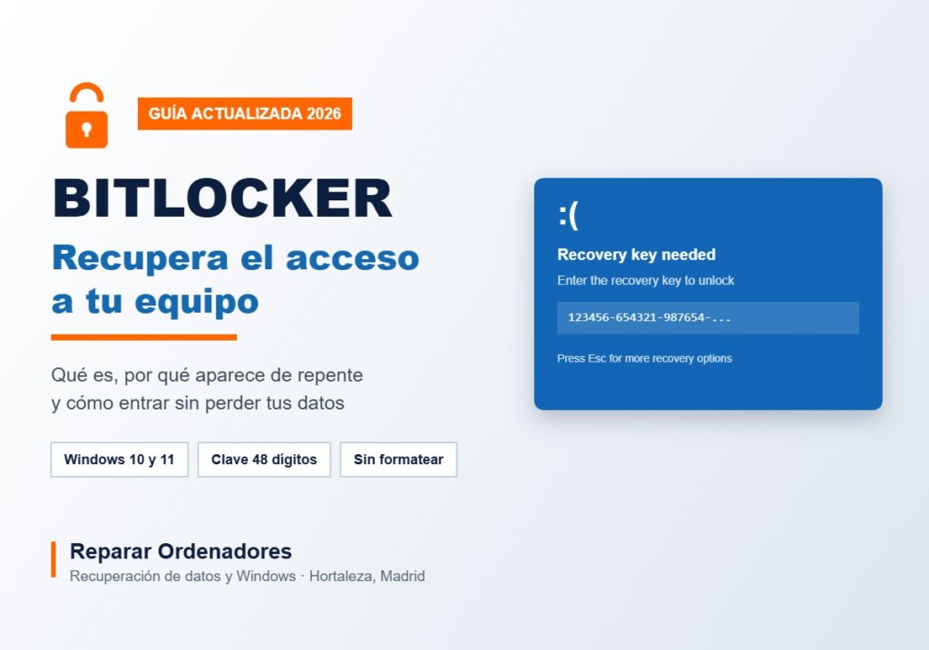 Pantalla de recuperación de BitLocker pidiendo la clave de 48 dígitos en Windows