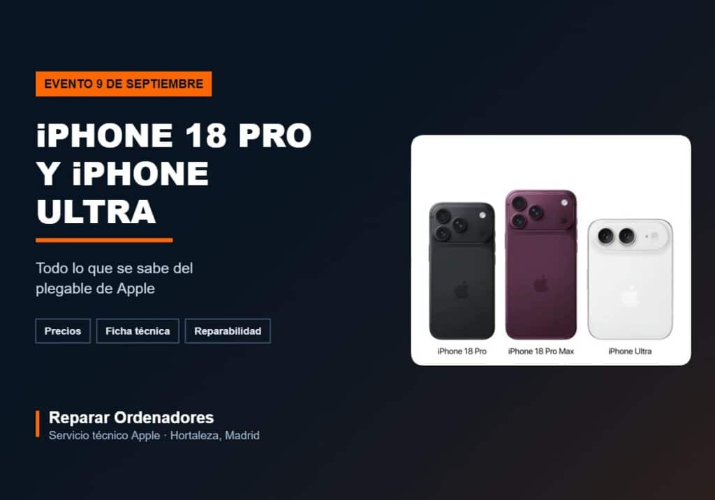 Renders filtrados del iPhone 18 Pro, iPhone 18 Pro Max y del plegable iPhone Ultra