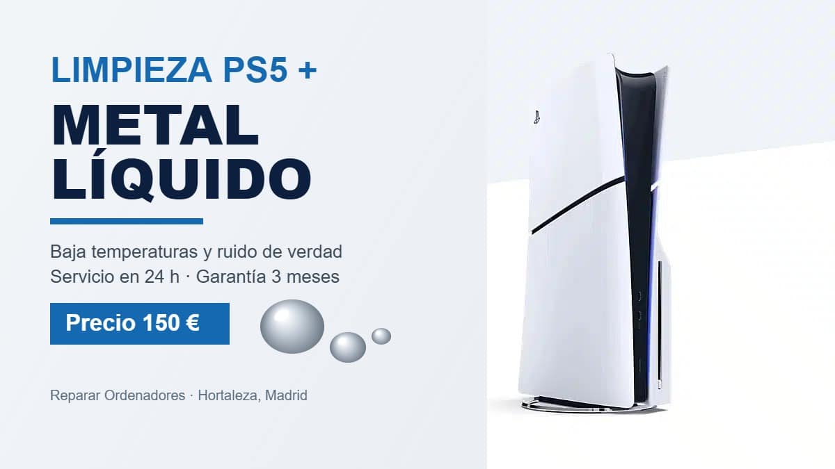Limpieza de PS5 con cambio de metal líquido en Madrid por 150 euros