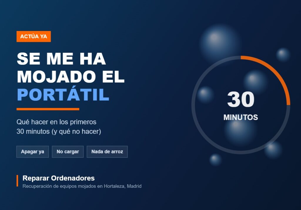 Portátil mojado: qué hacer en los primeros 30 minutos para salvarlo