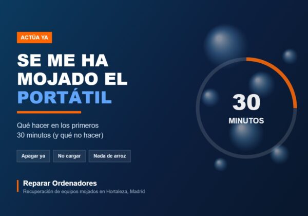 Portátil mojado: qué hacer en los primeros 30 minutos para salvarlo