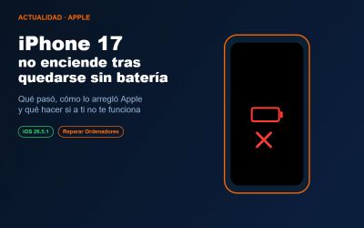 iPhone 17 no enciende tras quedarse sin batería - icono de batería agotada en pantalla negra