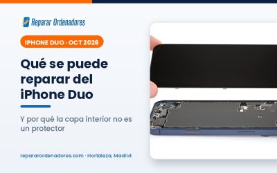 Reparar el iPhone Duo plegable en Madrid: pantalla interior, bisagra y capa nanotexturizada